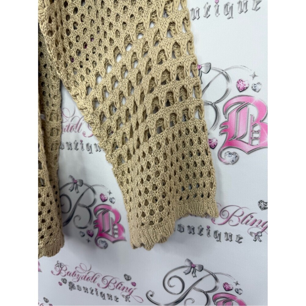 Bluivy sweater Open-Weave Tan Crochet Sweater - Lightweight Layering Pullover - Picture 4 of 10